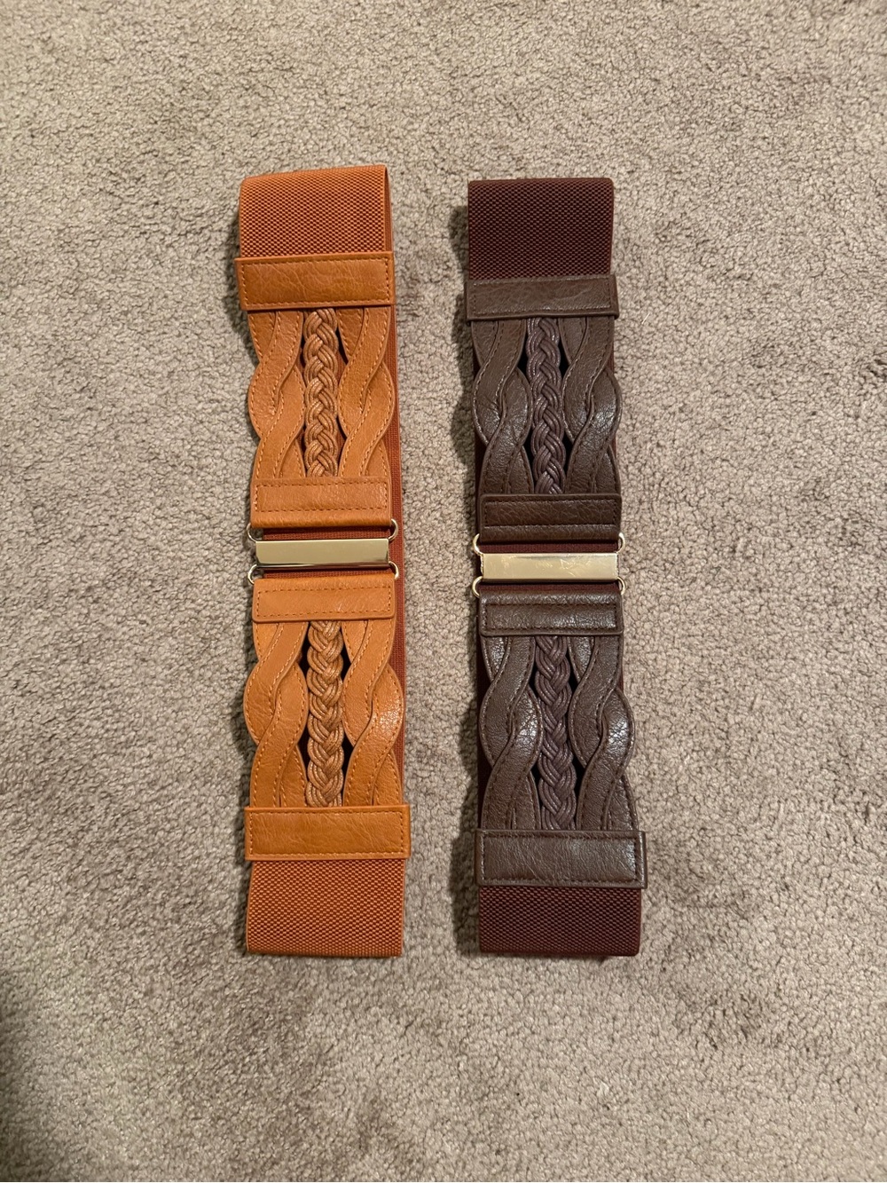Elastic Braided Waist Belt - Tan